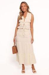 Farica Gingham Midi Skirt - Cream