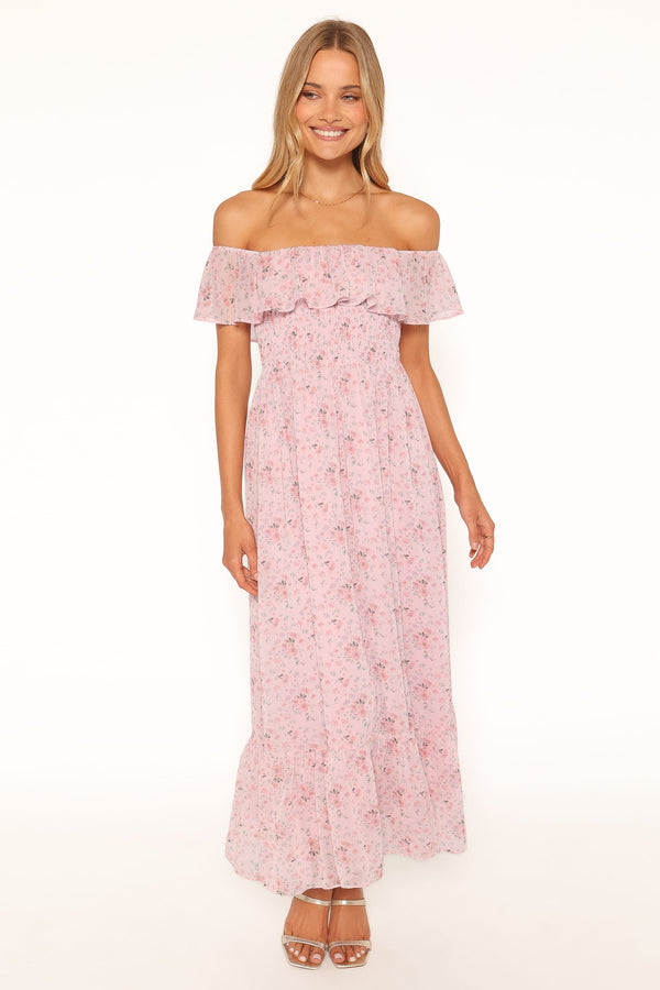 Priscilla Strapless Midi Dress - Pink Floral