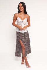 Willow Midi Skirt - Brown Blue Floral