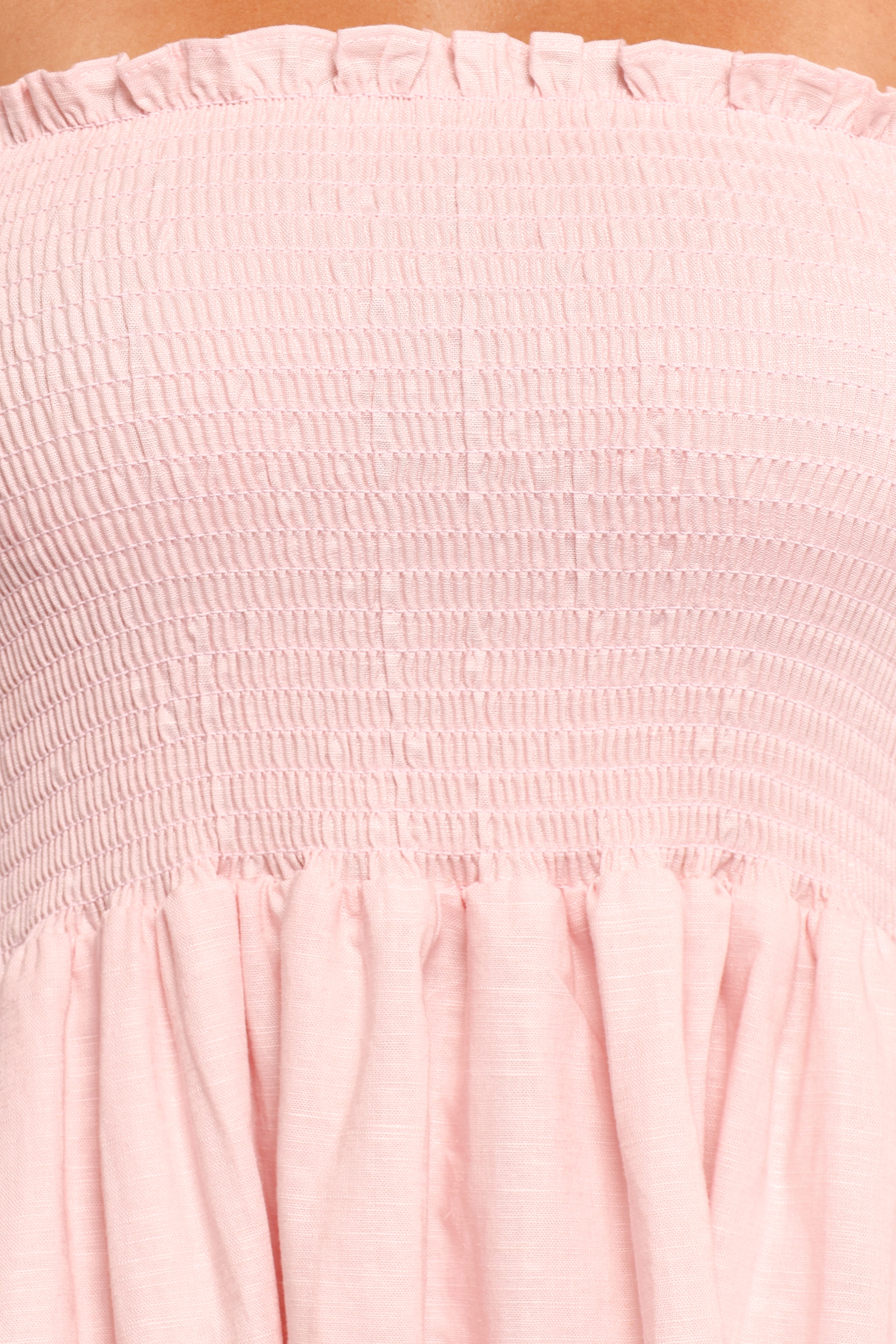 Domenica Shirred Long Sleeve Midi Dress - Pink