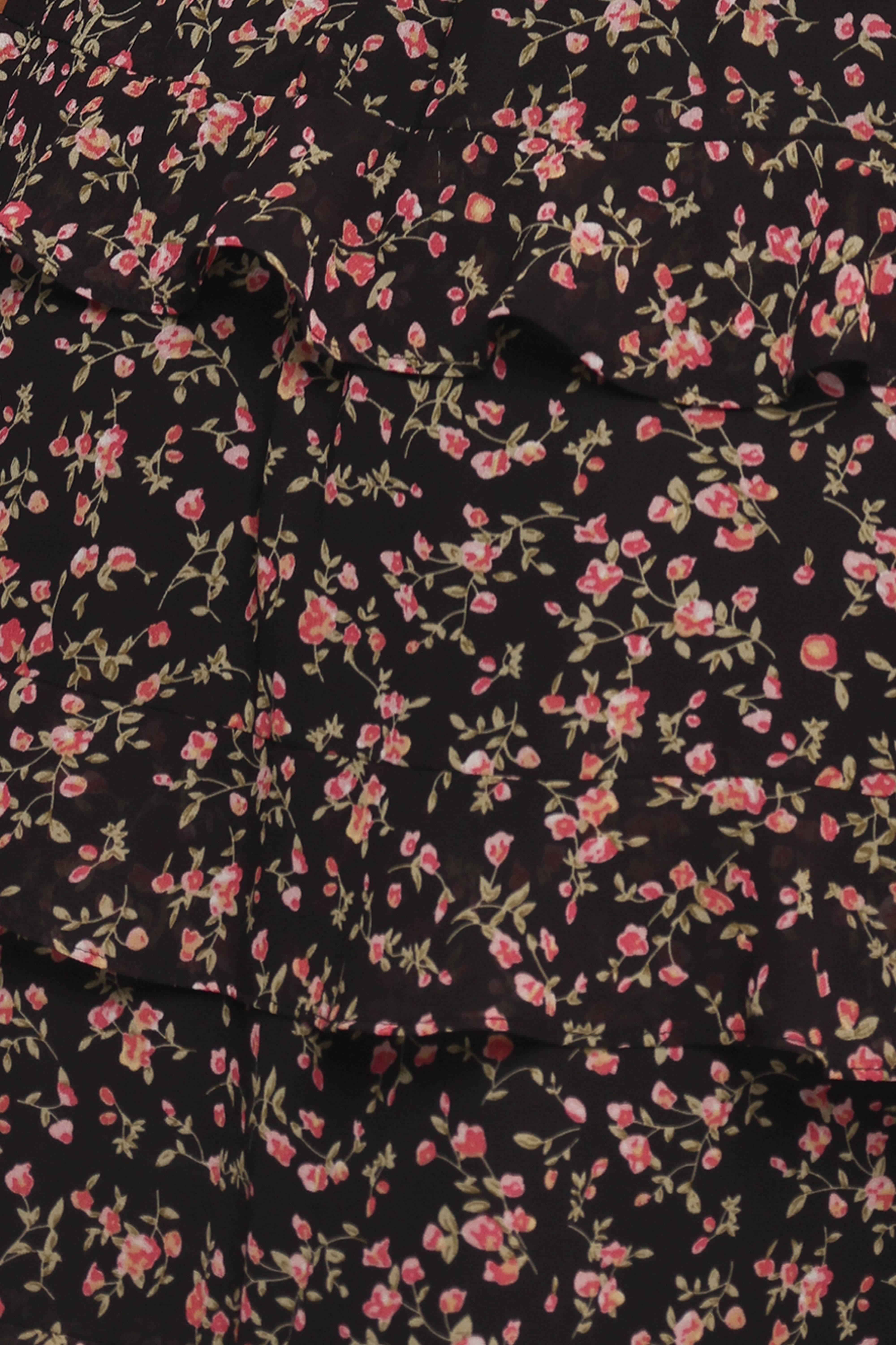 Wendi Ruffle Dress - Black Floral